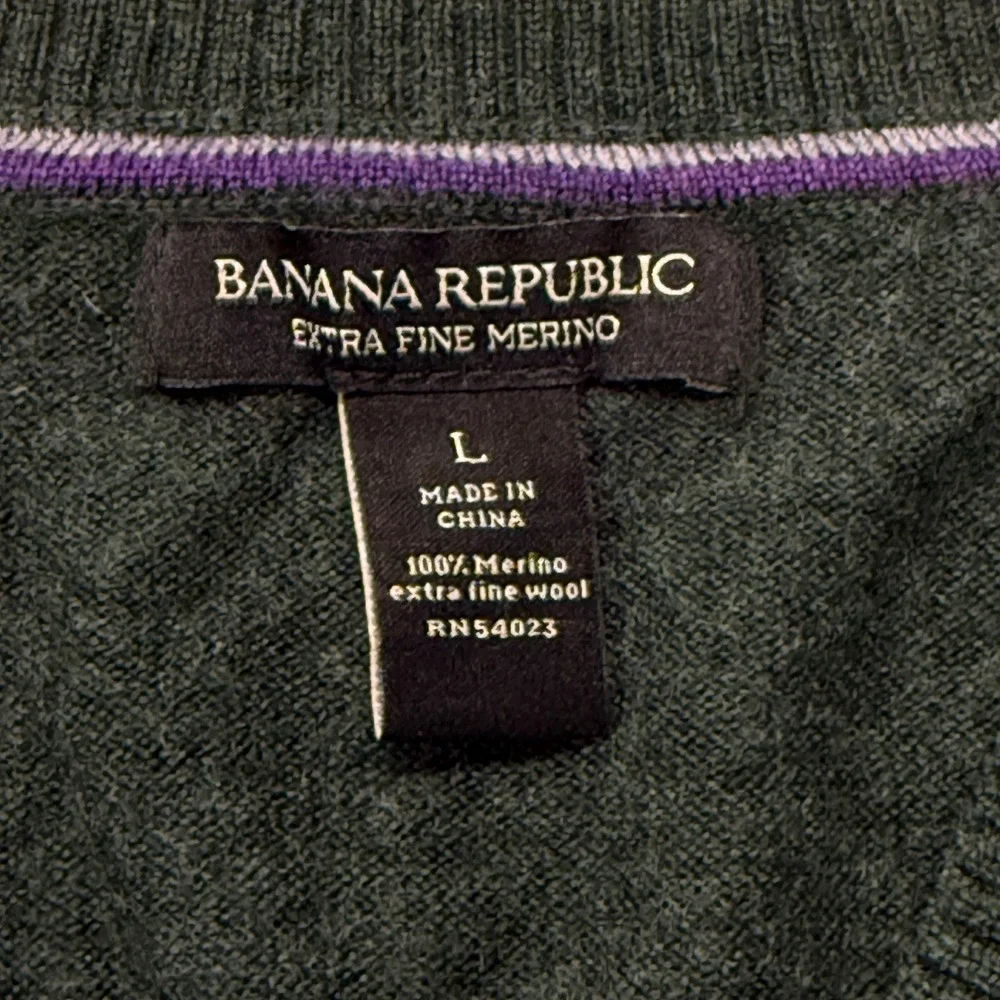 Banana Republic Sweater Mens Large Extra Fine Merino‎ Wool V-Neck Moss Green